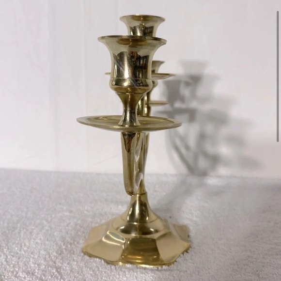 Vintage Brass 3  Candle Candelabra Candle Holder - Picture 3 of 15